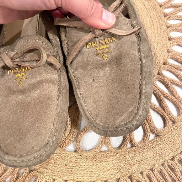 Prada Suede Bow Drivers Tan Leather Size EU 38 - Picture 5 of 15